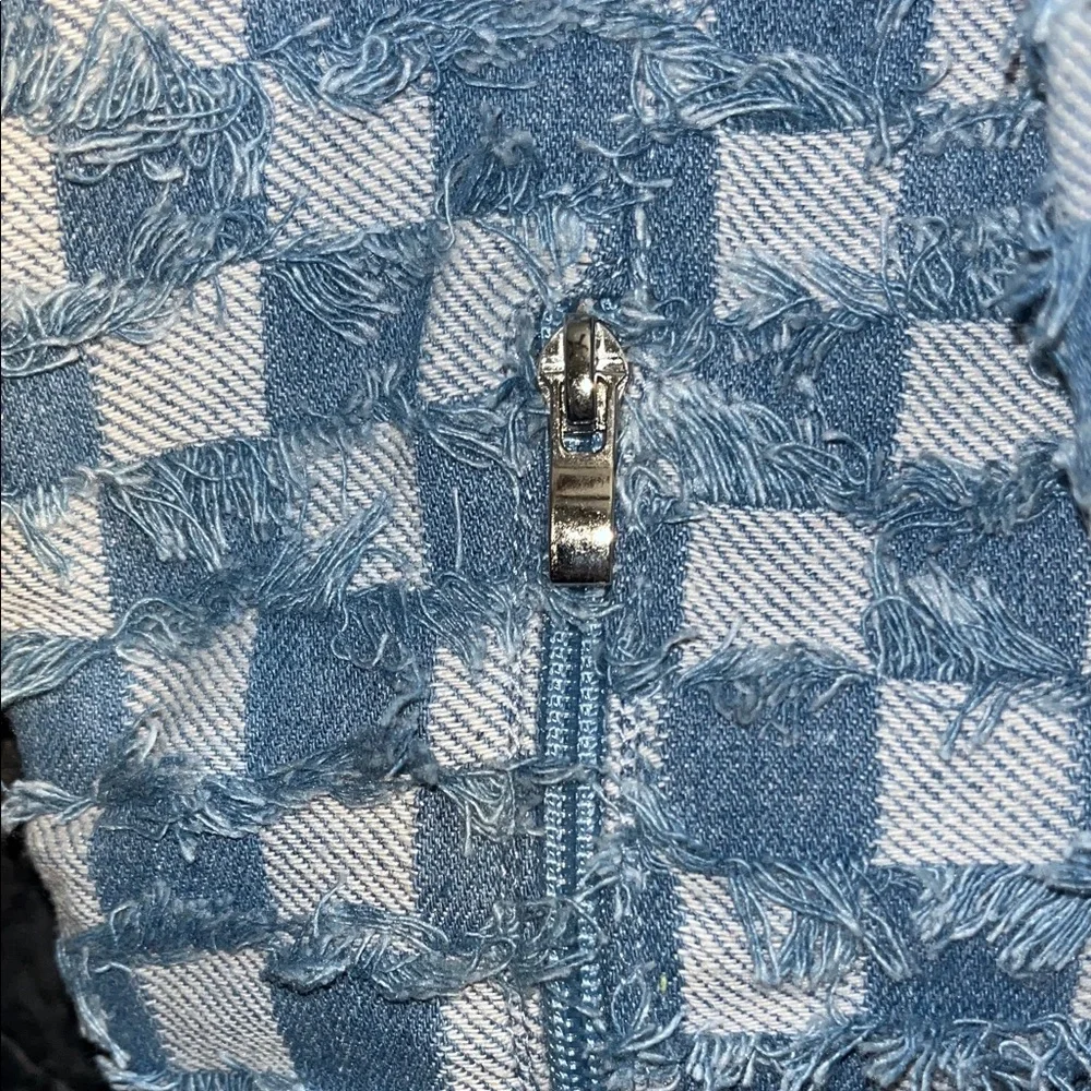 Blue and White Checkered Knee-High Boots - Picture 4 of 8